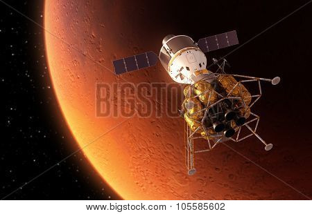 Interplanetary Space Station Orbiting Red Planet