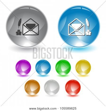 mail with feather and inkstandn. Raster interface element.