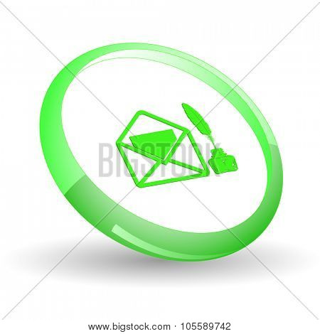 mail with feather and inkstandn. Raster icon.