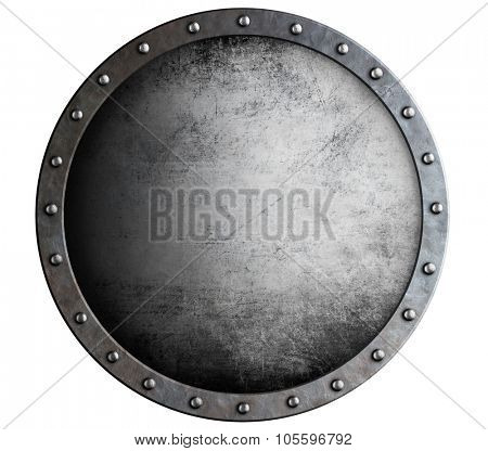 metal round aged shield isolated on white