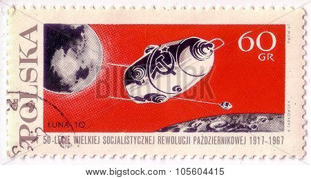 Poland - Circa 1967: A Stamp Printed In Poland Shows Flight Of Soviet Automatic Spaceship 