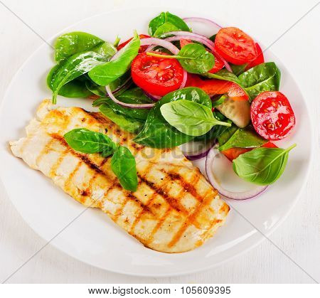Fresh Vegetable Salad With Grilled Chicken Breast