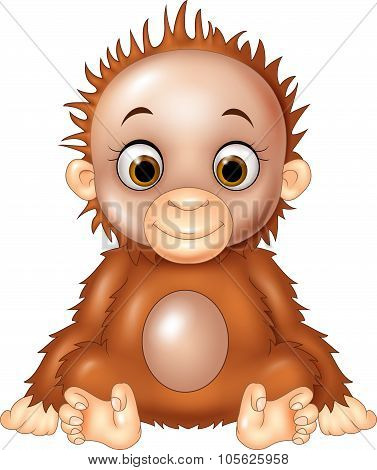 Cartoon funny baby orangutan isolated on white background
