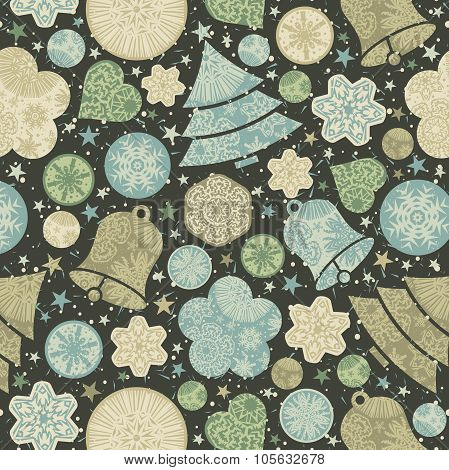 Colour Background With Snowflakes, Christmas Tree And Bells, Vector