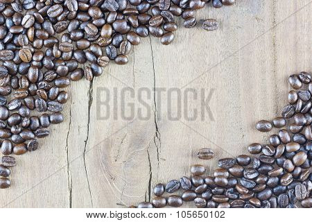 Coffee Beans  Texture  On The Wood Background