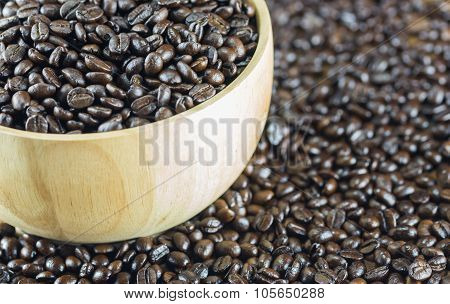 Coffee Beans  Texture  On The Wood Background