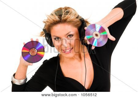 Woman Listening Music In Headphones