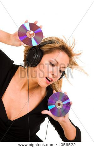 Woman Listening Music In Headphones