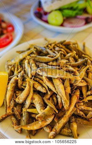 Fried whitebait, traditional Mediterranean dish