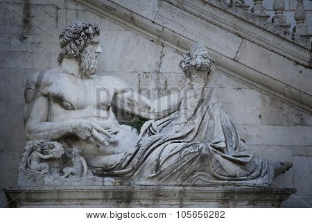 Statue of Tiberius, also known as the river god who found the twins Romulus and Remus and gave them to the she-wolf Lupa 