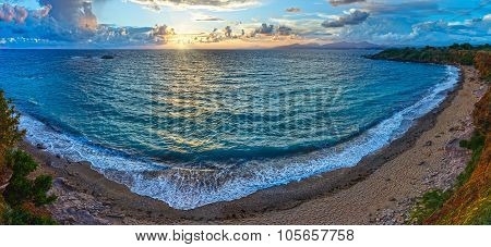 Mytikas Beach Sunset Panorama (greece, Lefkada).