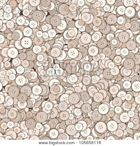 Seamless texture with various buttons on black background.