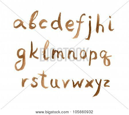 Brown watercolor english alphabet, low case