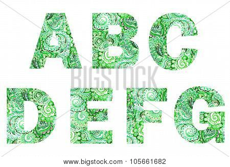 Green font with watercolor painted indian ornament