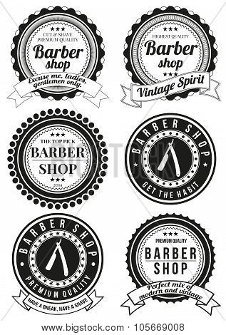 Set of beautiful round vintage barber shop badges