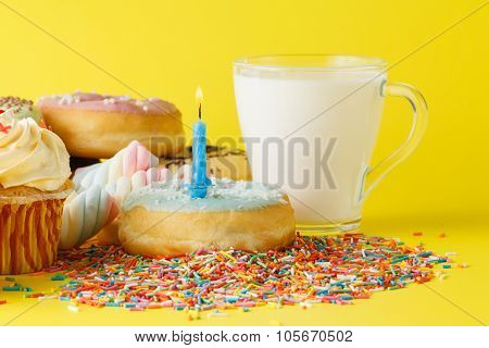 Fun Kid Birthday Concept. Sweets And Cupcakes