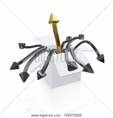 Gold And Silver Arrows Rising From A Carton Box