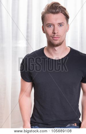 Young Sporty Man With Black T-shirt
