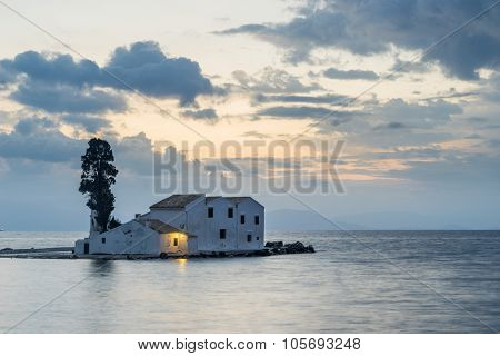 scene of Vlacherna monastery, Kanoni, Corfu, Greece