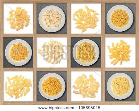food background different kind of italian pasta
