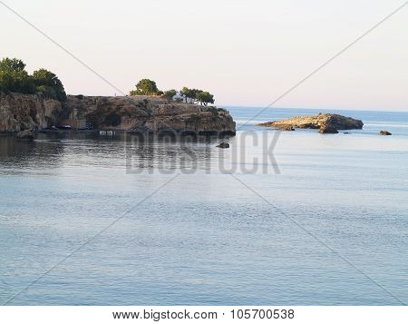 Clear Azure Sea Water Landskape And Rocks Near Crete Coast, Greece
