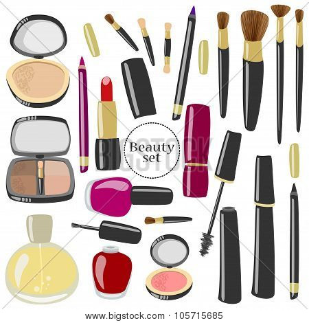 Vector Make Up And Beauty Products Set.