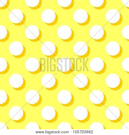 Tile vector pattern with white polka dots and pink shadow on yellow background