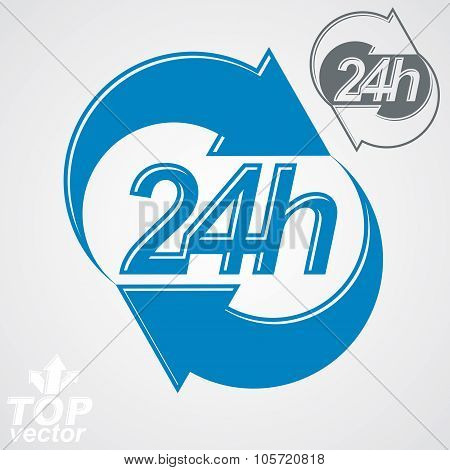 3D Vector 24 Hours Graphic Symbol With Additional Version. Twenty-four Hours A Day Conceptual Elemen
