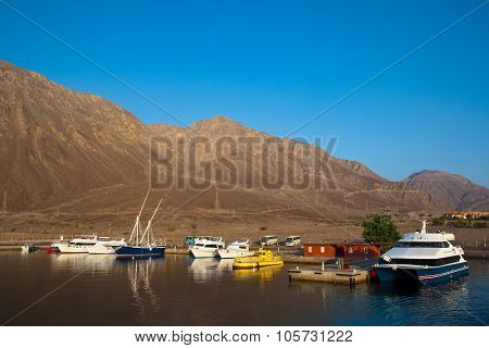 Boats And Yachts Are In The Harbor. Taba, Egypt