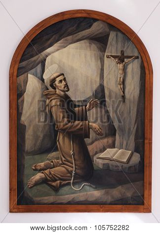 LIPIK, CROATIA - MAY 07: Saint Francis of Assisi, altarpiece in the Church of Saint Francis of Assisi in Lipik, Croatia on May 07, 2015