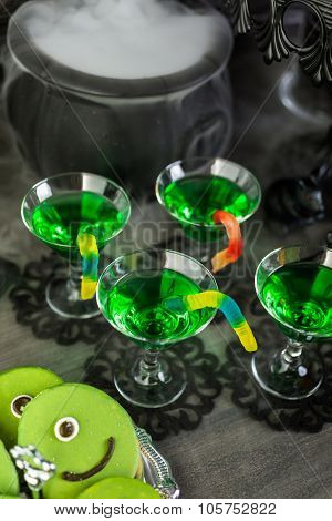 Fresh non-alcoholic cocktails prepared for Halloween party.