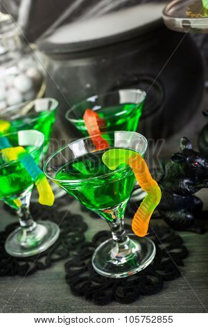 tasty non-alcoholic cocktails prepared for Halloween party.