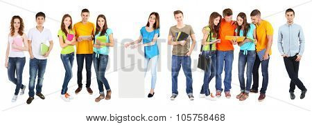 Different students, isolated on white