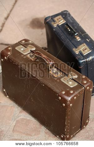 Brown And Blue Vintage Suitcases