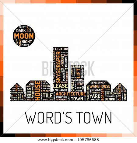 Wordcloud in shape of town