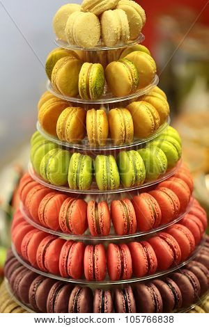 French Macarons On Cake Stand