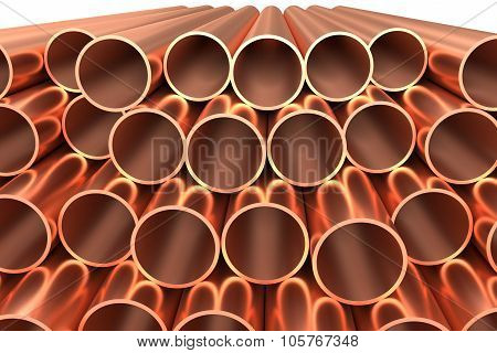Shiny Copper Pipes In Rows Isolated