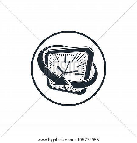 24 Hours-a-day Concept, Clock Face With A Dial And An Arrow Around. Day-and-night Interface Icon, Fo