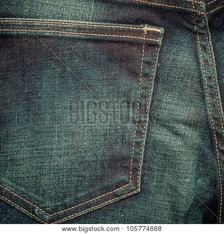 Closeup Detail Of Blue Denim Pocket