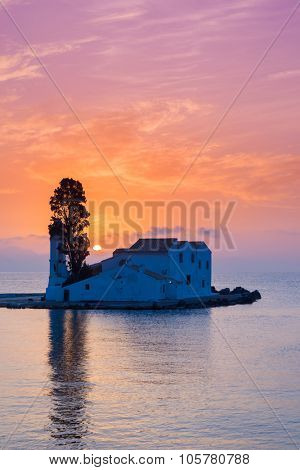 scene of Vlacherna monastery, Kanoni, Corfu, Greece