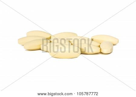 Supplement tablets isolated on white backgrounnd