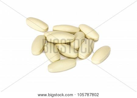 Supplement tablets isolated on white backgrounnd