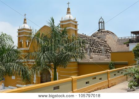 BARRANCO, PERU - OCTOBER 18, 2015: La Ermita Church. Located in the historic Barranco District the abandoned church building is in need of restoration.