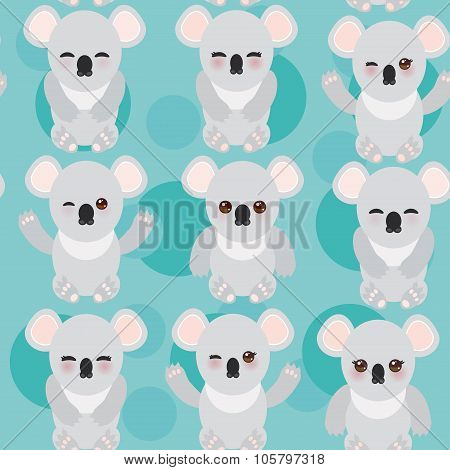Seamless pattern -Funny cute koala on blue background. Vector