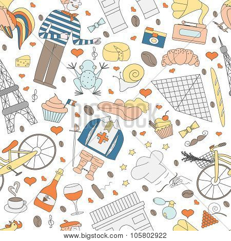Seamless Patternof Thematic Elements Of France