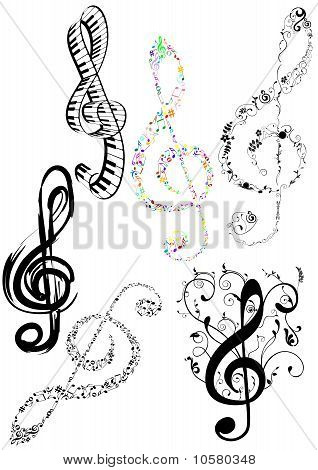 ภาพนามธรรมของ clef G บางบนพื้นหลังสีขาว