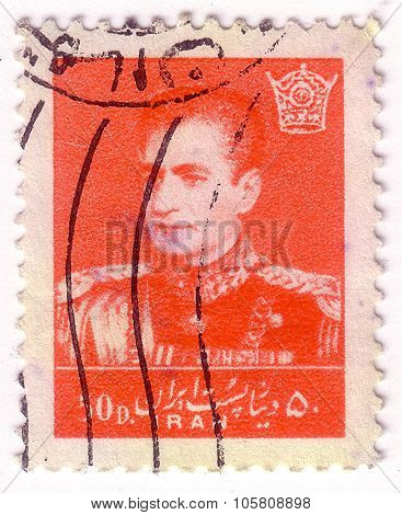 Iran - Circa 1957: A Stamp Printed In The Iran Shows Mohammad Reza Shah Pahlavi, Shah Of Persia, Cir