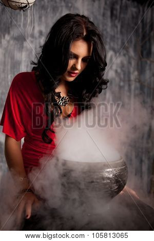 Witch With Black Hair Potion Brews