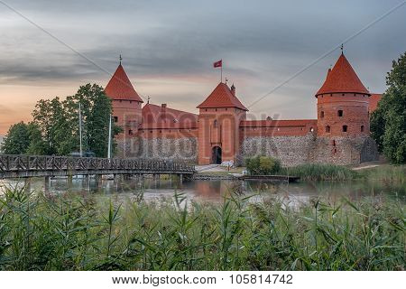 Trakai Island Castle in Lithuania next to Vilnius. Landmark in historical capital city of Grand Duchy of Lithuania, located in Galve lake