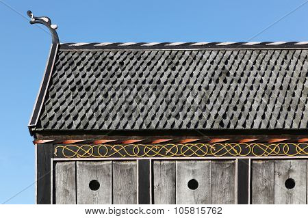 Roof and details of viking church in Moesgaard, Denmark